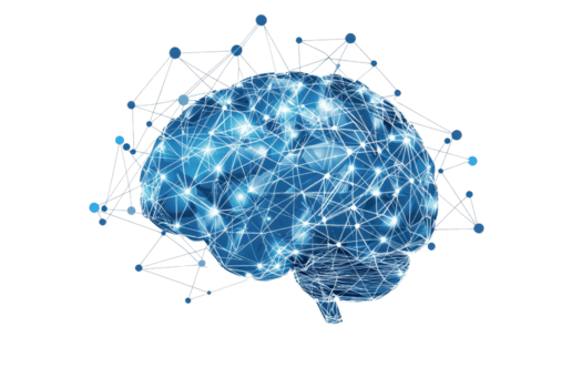 Illustration of a human brain with connected neural network nodes — neurology care at Gift Fertility & Neuro Hospital